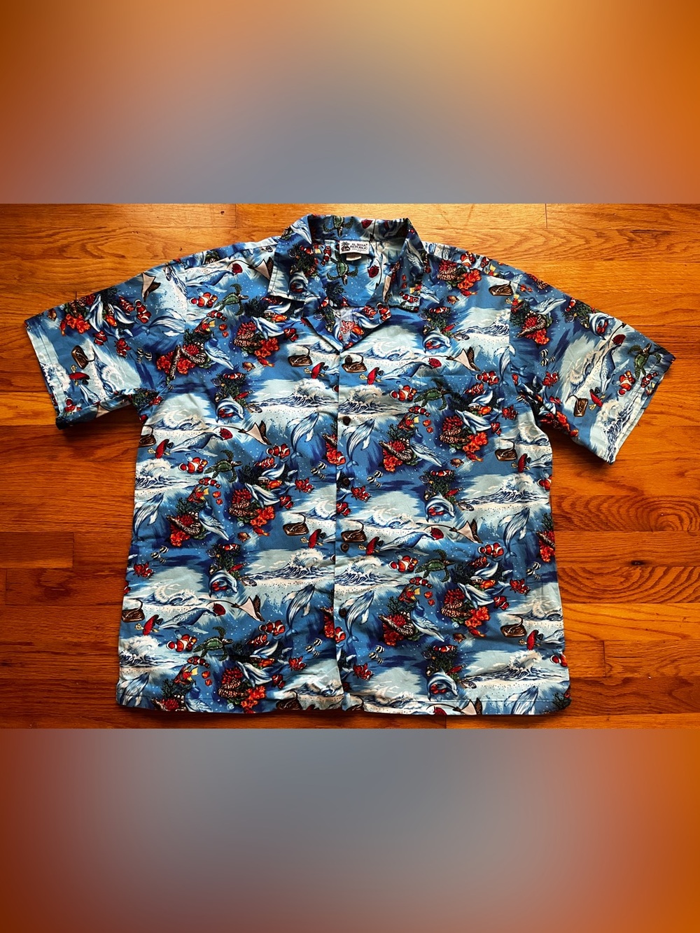 Vintage Aloha Republic Hawaiian Camp Shirt 2XL Blue Ocean Sea Life Coral Reef